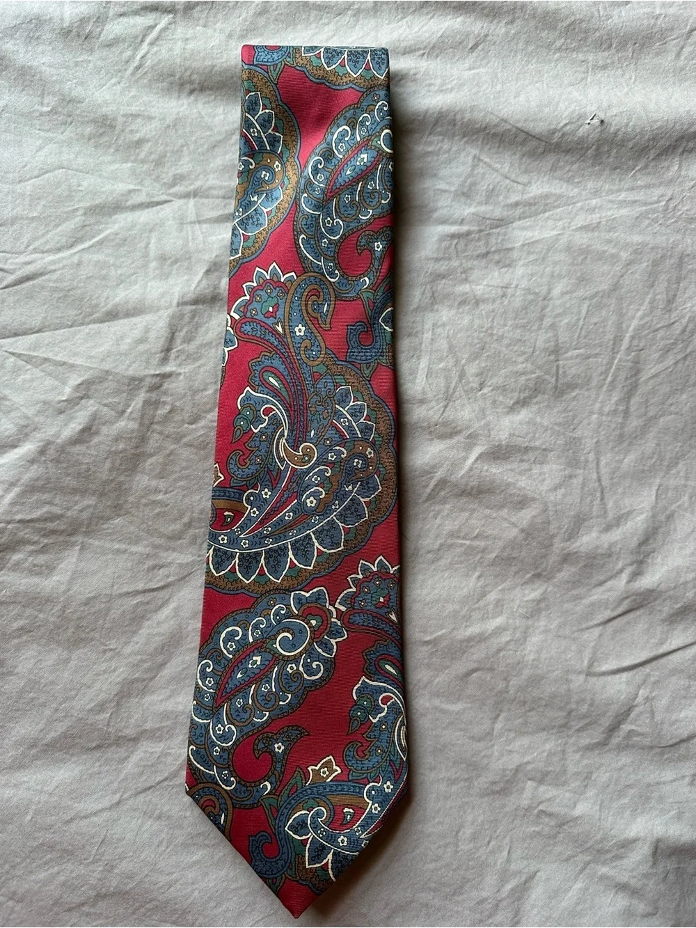 Cabralli Collection Mens 100% Silk Retro Neck Tie Red Paisley Luxe Old Money